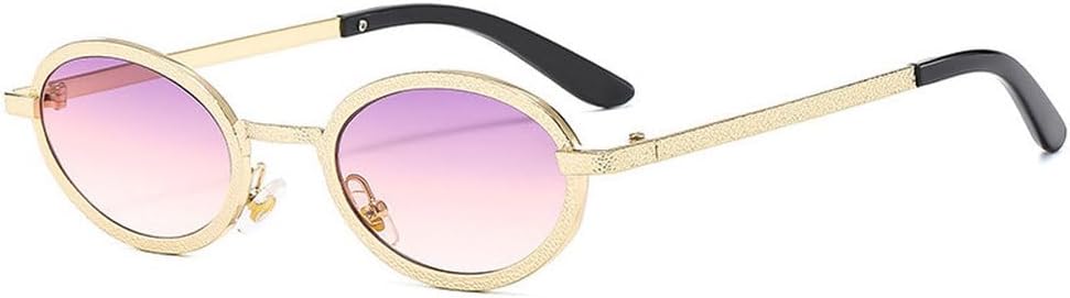 

Винтажные круглые мужские солнцезащитные очки, модные маленькие овальные металлические солнцезащитные очки для женщин, роскошные очки для женщин с защитой от УФ-излучения UV400 TKKTLLT, Gold-purple