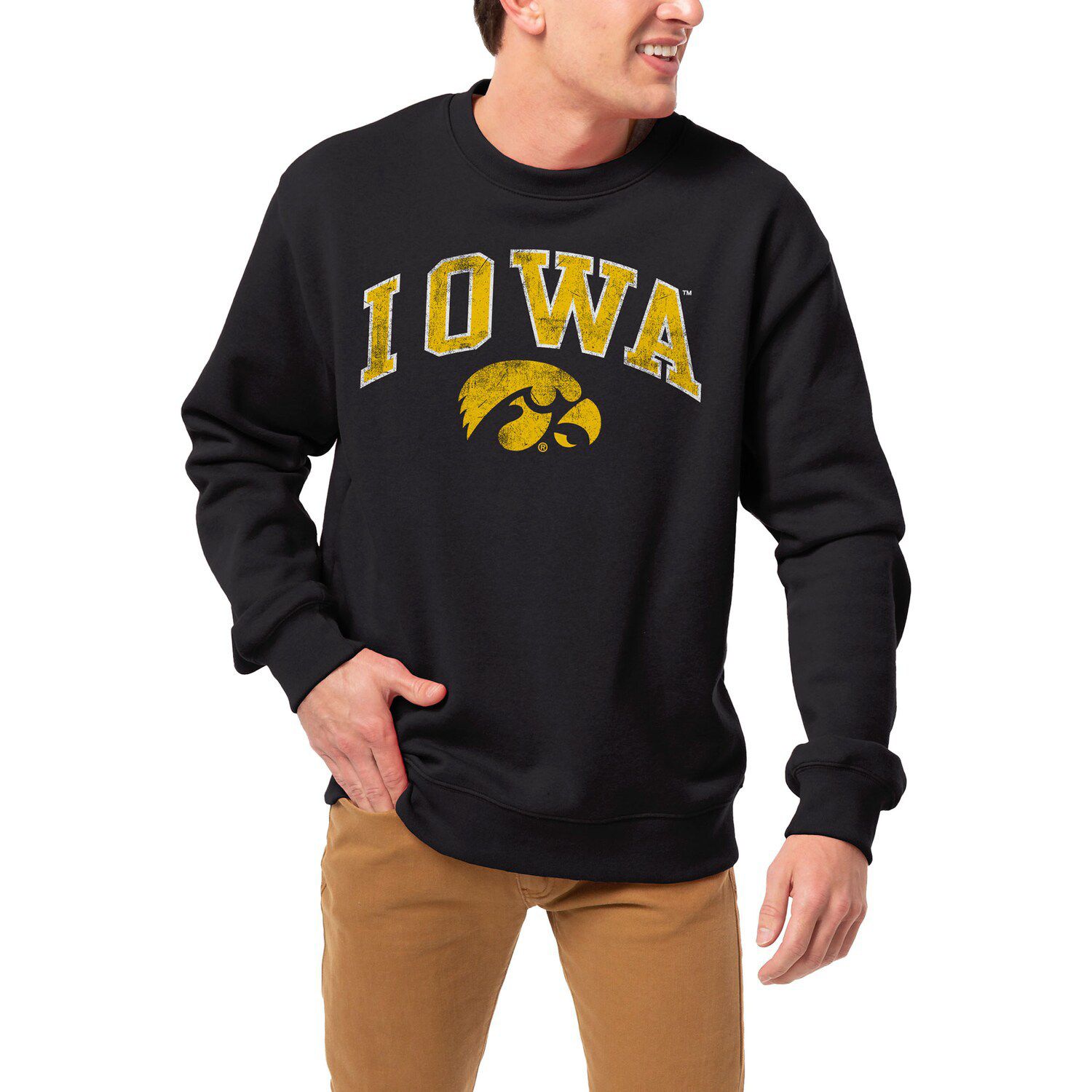 

Мужская лига Collegiate Wear, черный пуловер Iowa Hawkeyes 1965 Arch Essential, свитшот