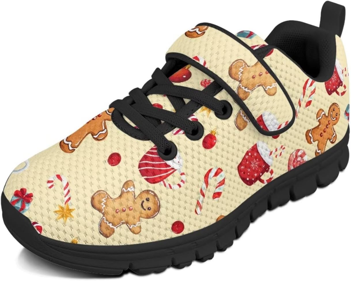 

Детские спортивные кроссовки для девочек на рождественскую тематику с застежкой-липучкой, милым принтом, из дышащей сетки, для малышей и детей постарше, размер US 10.5-2.5 Watdotory, Cute Gingerbread Man