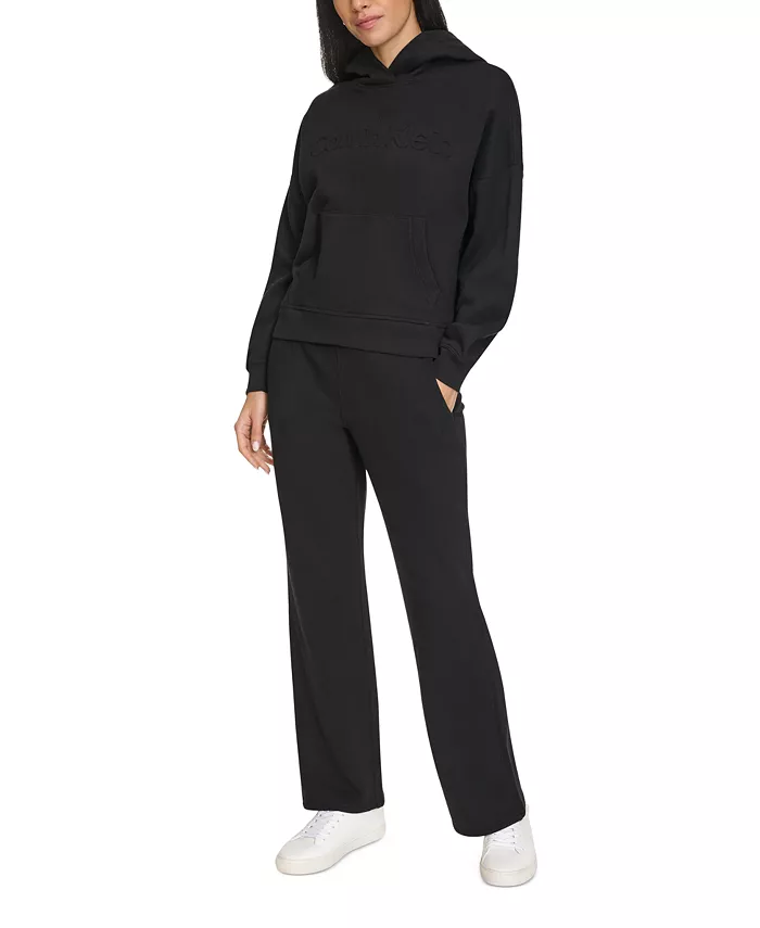 

Женская флисовая худи с тисненым логотипом Pullover Hoodie Calvin Klein, черный
