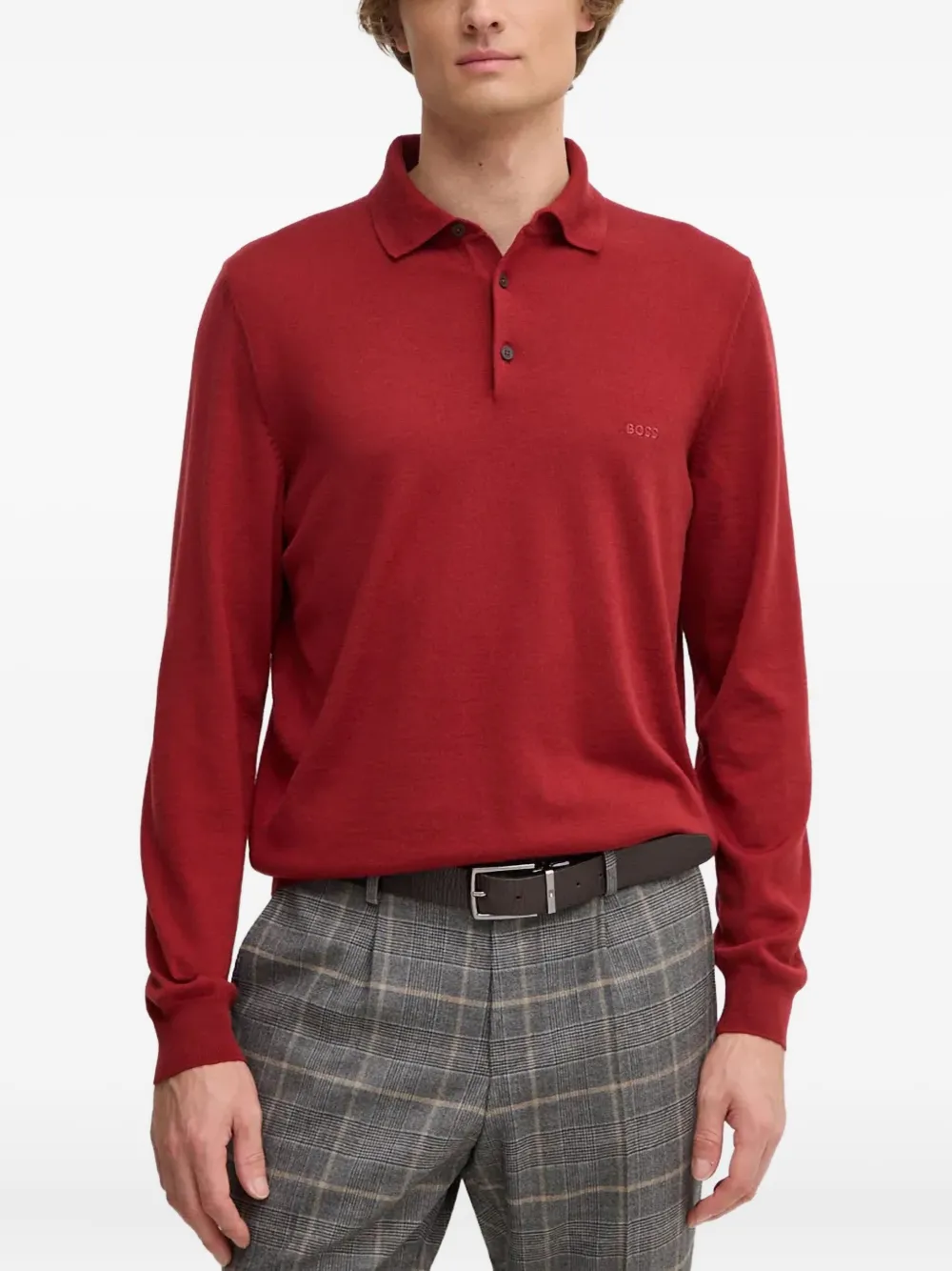 

Джемпер с длинными рукавами и воротником-поло BOSS, красный