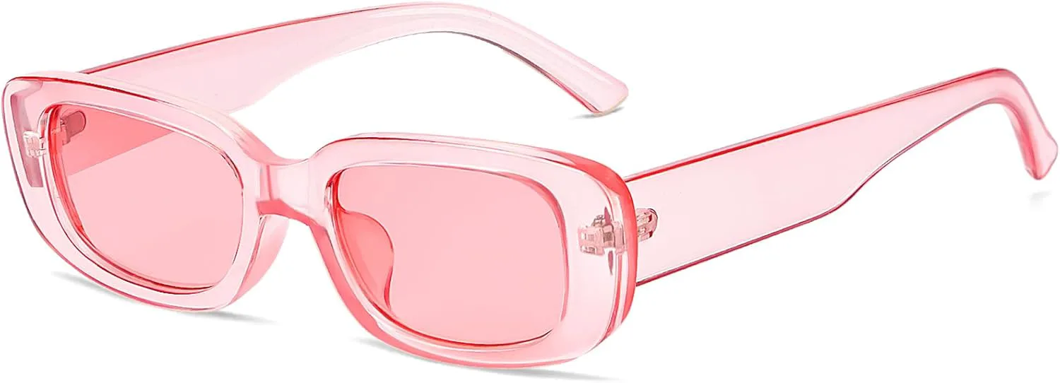 

Ретро прямоугольные солнцезащитные очки для женщин и мужчин, квадратные, в стиле 90-х и Y2K, модные, стильные, тонкие, аксессуары Tskestvy, Pink Frame, Pink Lenses