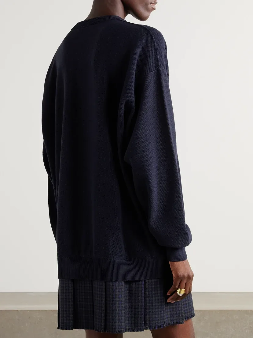 Многослойное мини-платье из хлопка с вышивкой и отделкой из шерсти BALENCIAGA, синий — фото 4