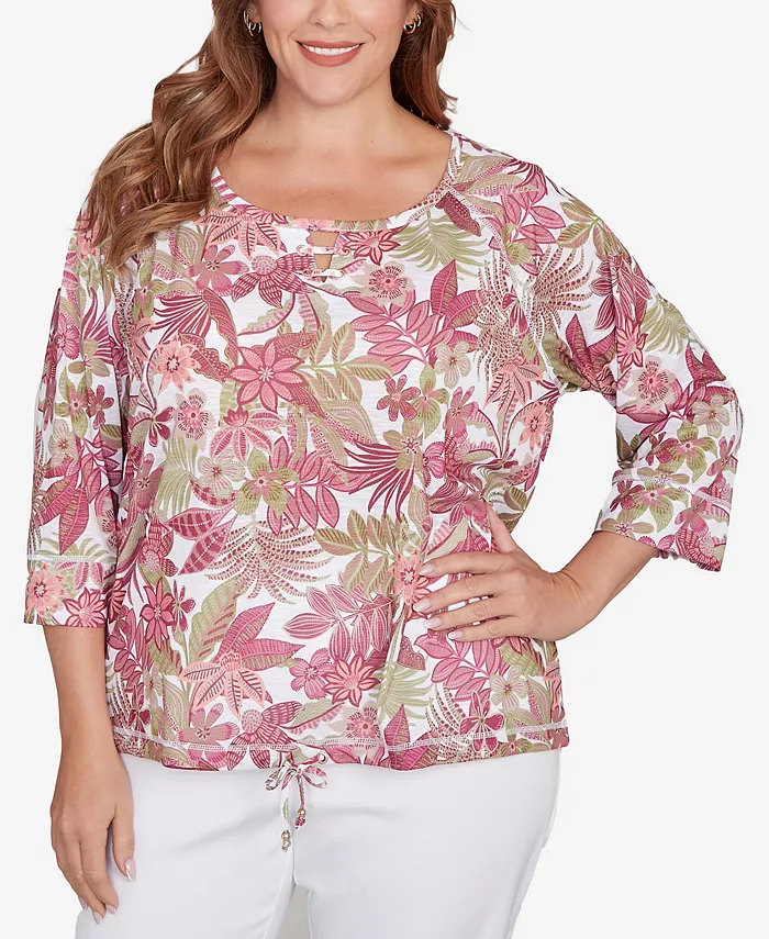 

Топ размера плюс с принтом «Плющ джунглей» HEARTS OF PALM, мультиколор