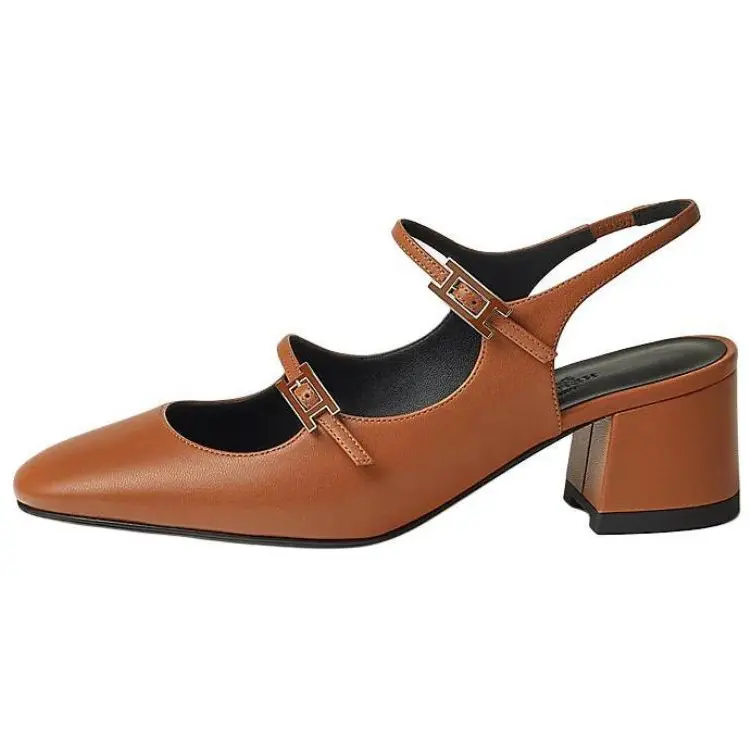 Джекки Массивный Каблук Высокие Каблуки 5 см Женские Коричневый HERMES
