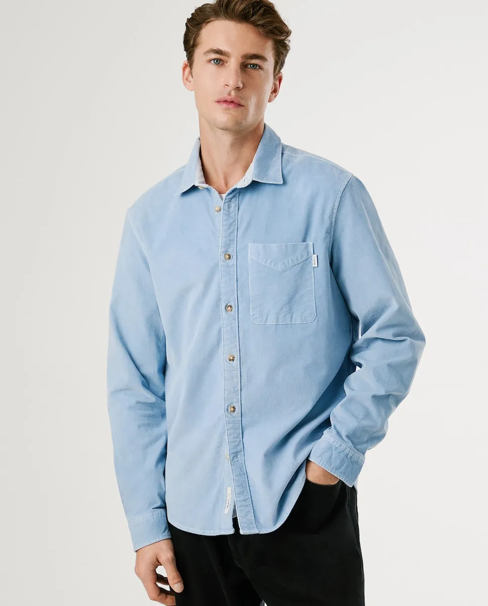 

Мужская рубашка прямого кроя из эластичного вельвета Pepe Jeans, светло-голубой