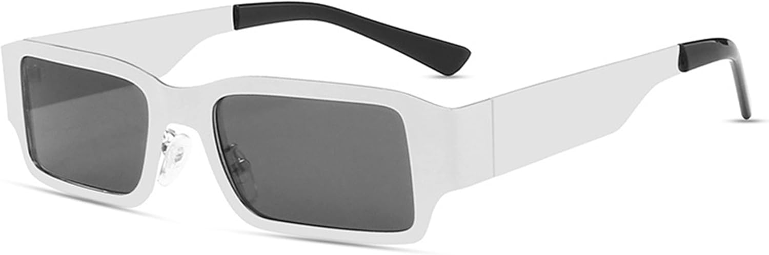 

Ретро-солнцезащитные очки маленького прямоугольного размера для женщин и мужчин, винтажная мода 90-х, узкие квадратные солнцезащитные очки с защитой от УФ-излучения UV400 Kyiduo, Silver,black