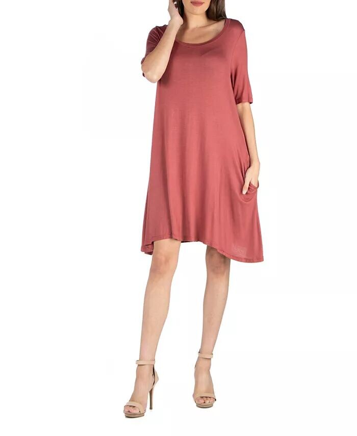 

Мягкое расклешенное платье-футболка с карманом 24seven Comfort Apparel, коричневый