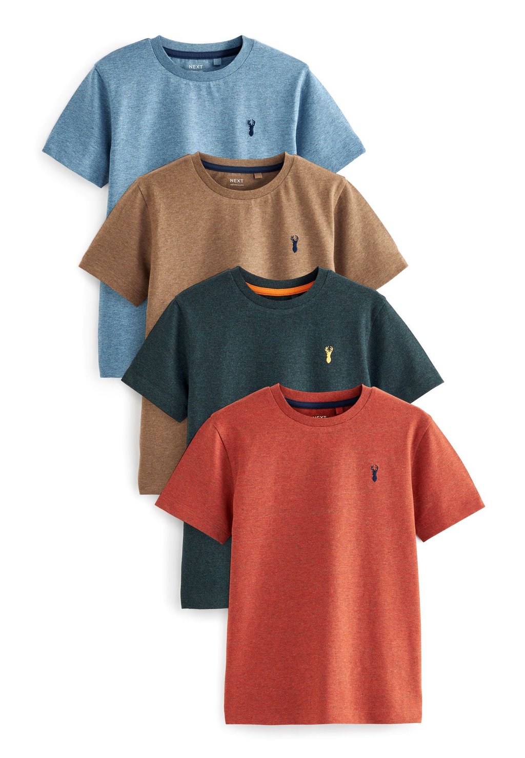 

Базовая футболка 4 PACK STAG EMBROIDERED SHORT SLEEVE Next, цвет orange green blue textured