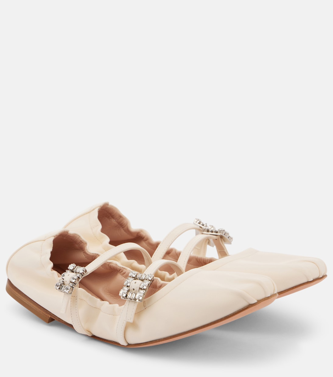 Кожаные балетки, украшенные кристаллами Roger Vivier, Cire'