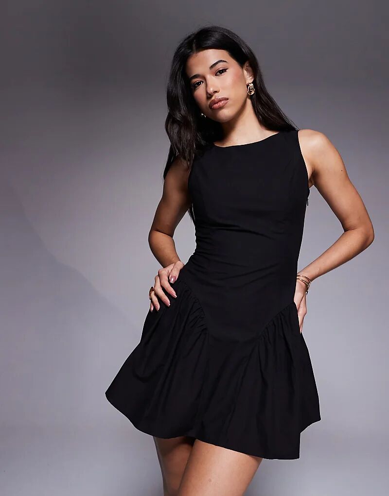 

Эксклюзивное мини-платье Frolic из бенгалина без рукавов с разрезом на горловине и складками на бедрах, черного цвета