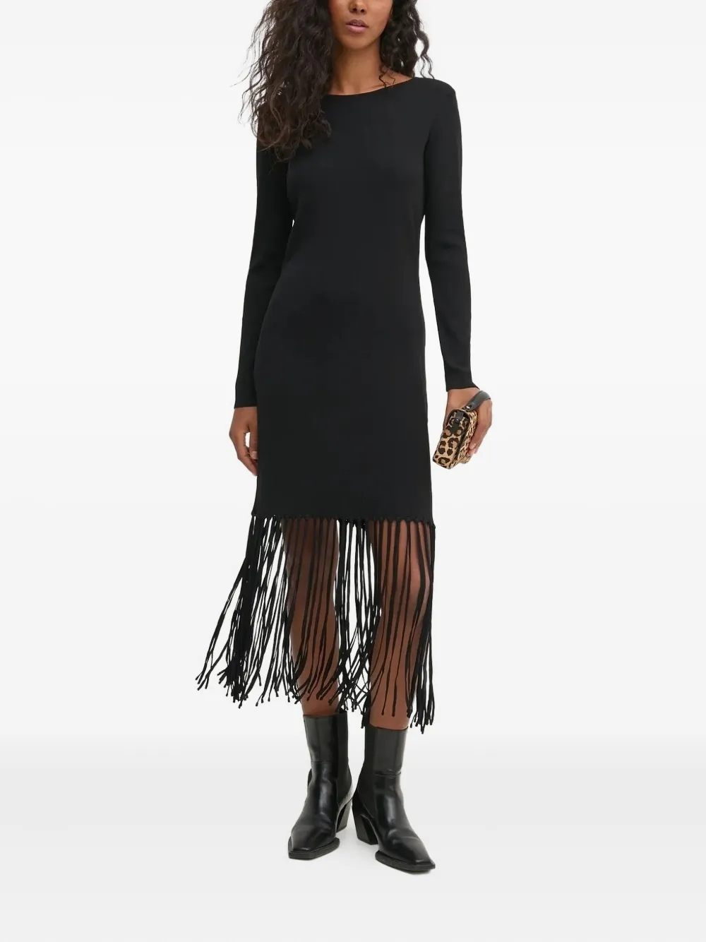 

Платье с длинными рукавами и бахромой Pedro Del Hierro, черный