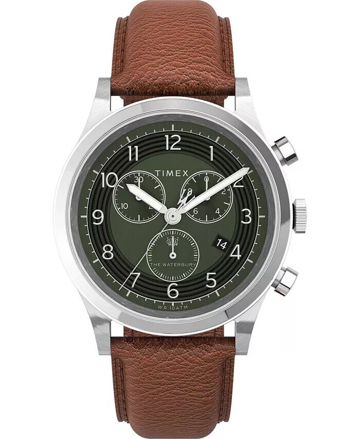 

Мужские часы Waterbury Traditional Chrono Tan с кожаным ремешком, 42 мм Timex, бежевый