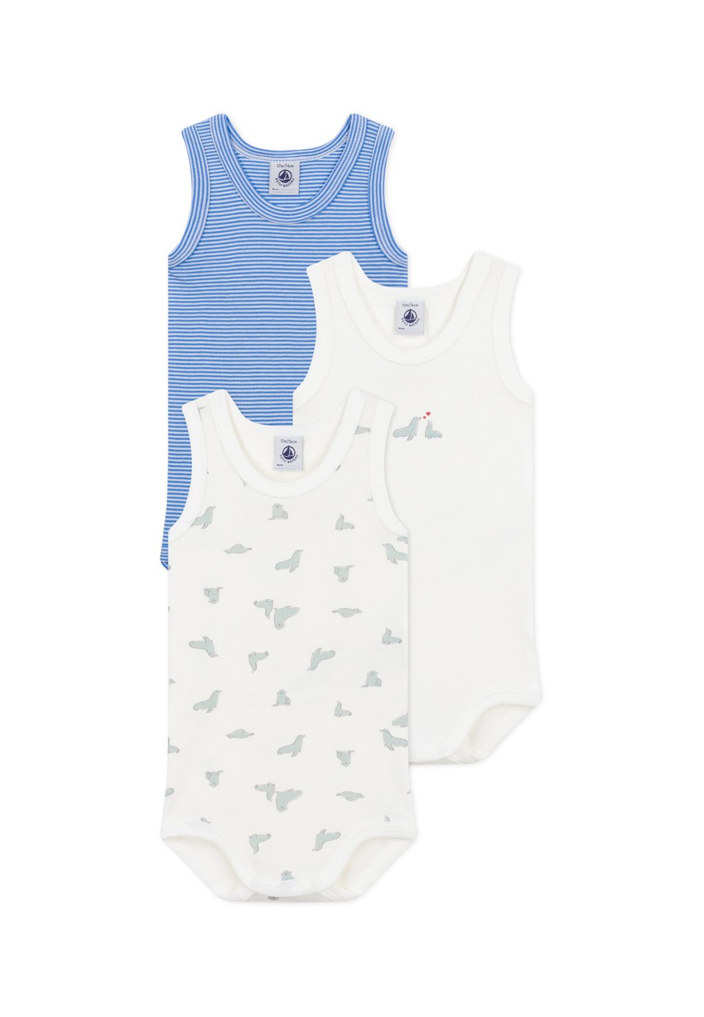 

Боди LOT DE 3 SANS MANCHES Petit Bateau, белый