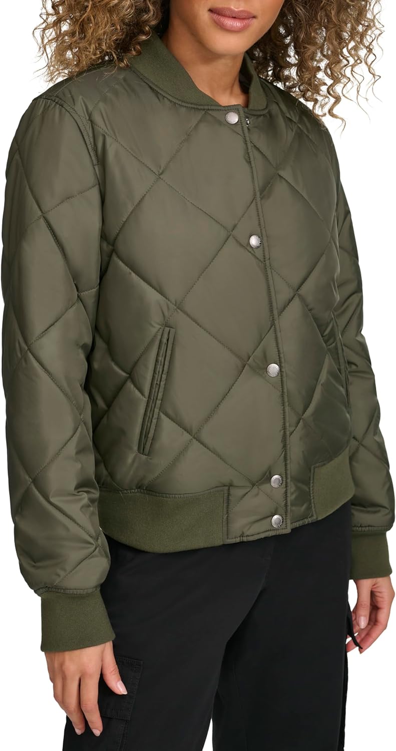 Женская куртка-бомбер Levi's с ромбовидной стеганой подкладкой из шерпы, Army Green — фото 3