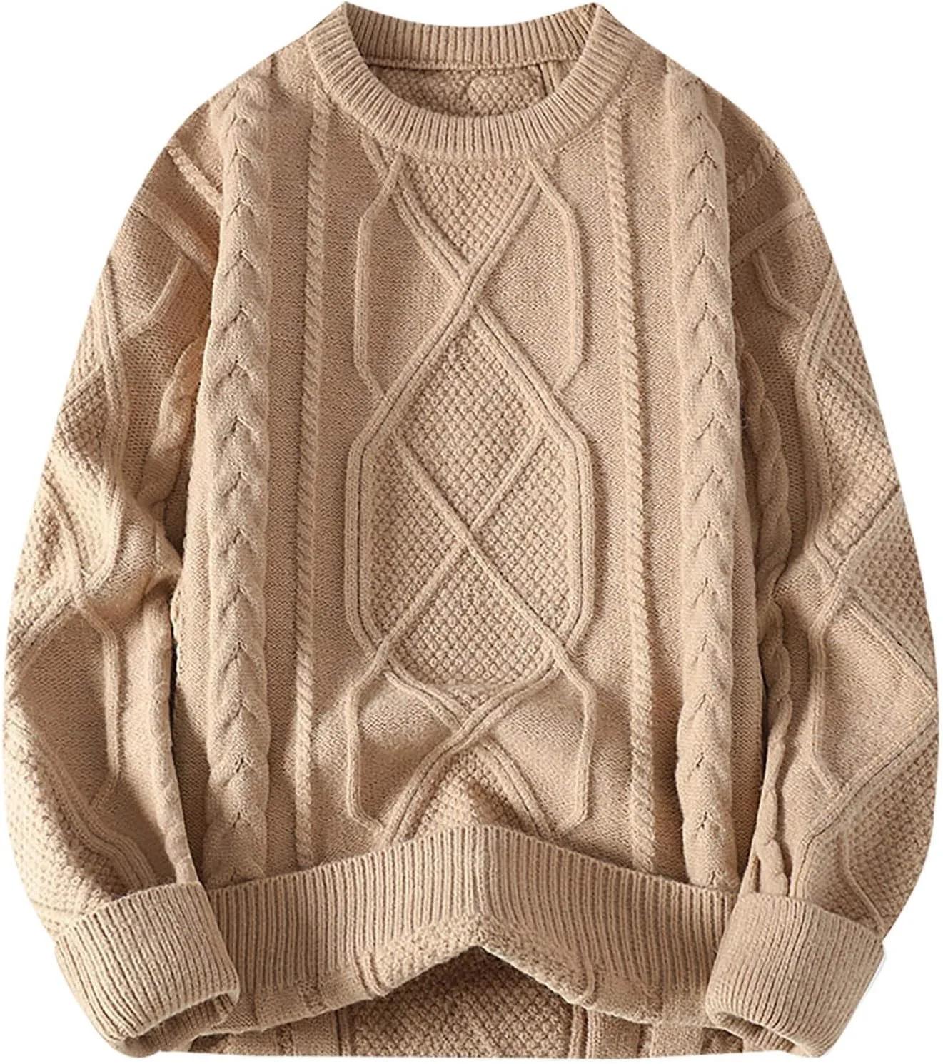 

Мужской свитер с узором косичка, свободный, легкий QUNPIU