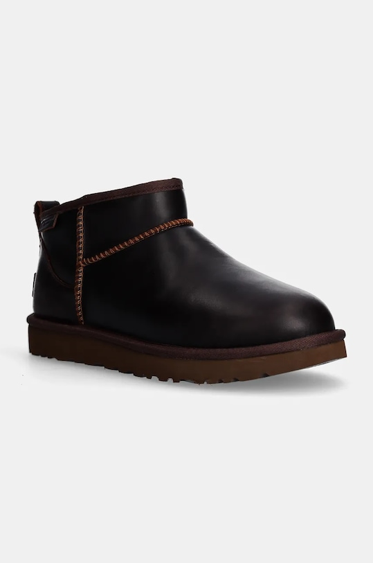 Угги зимние кожаные UGG Classic Ultra Mini, коричневый