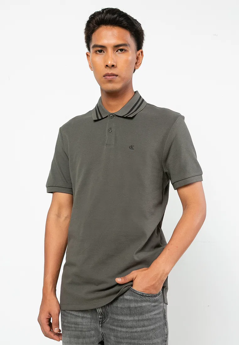 Поло, пике с монограммой, Monogram Pique Tipped Calvin Klein