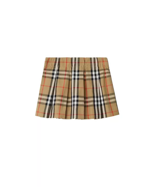 Хлопковая юбка в складку в клетку для девочек - для малышек. Burberry, бежевый — фото 3