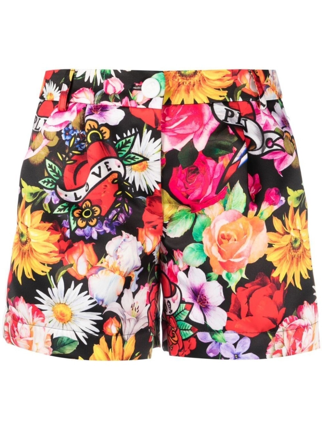

Philipp Plein Love Flowers floral-print shorts, черный