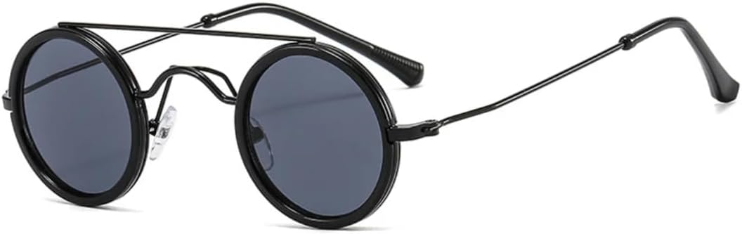 

Солнцезащитные очки с защитой UV400 | Маленькие круглые очки в стиле панк с двойной перемычкой | для женщин и мужчин, для занятий спортом на открытом воздухе и вождения DSVIGF, Black Grey