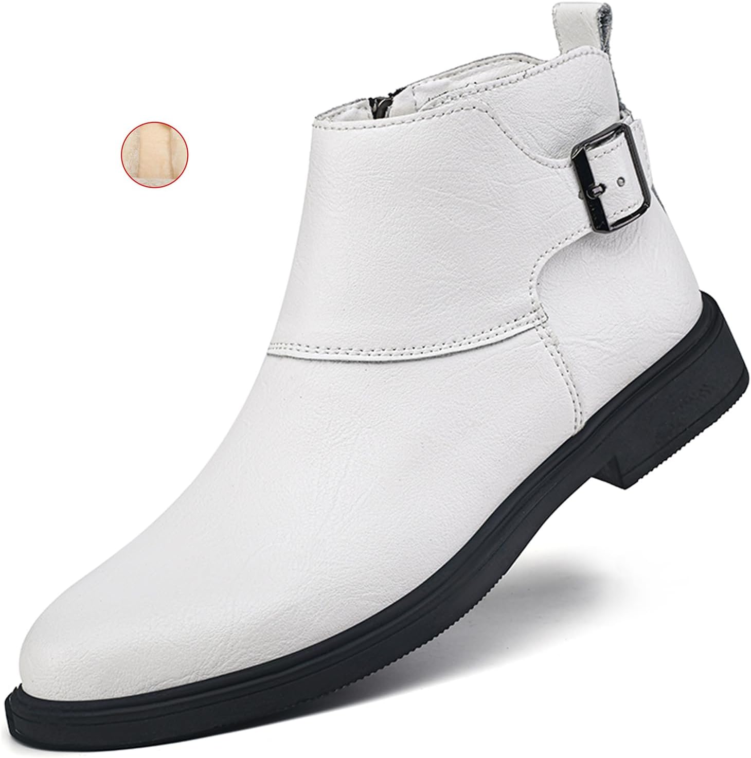 

Мужские классические ботинки-челси из натуральной кожи с пряжкой, боковой молнией, модным острым носком, водонепроницаемые, противоскользящие, повседневные и деловые Ptnoka, белый