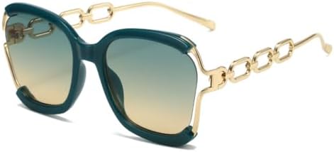 

Солнцезащитные очки 2027 квадратной формы для женщин, защита от ультрафиолета UV400, ретро-оправа с цепочкой и металлическим каркасом, летние солнцезащитные очки для женщин MTZJH, Green