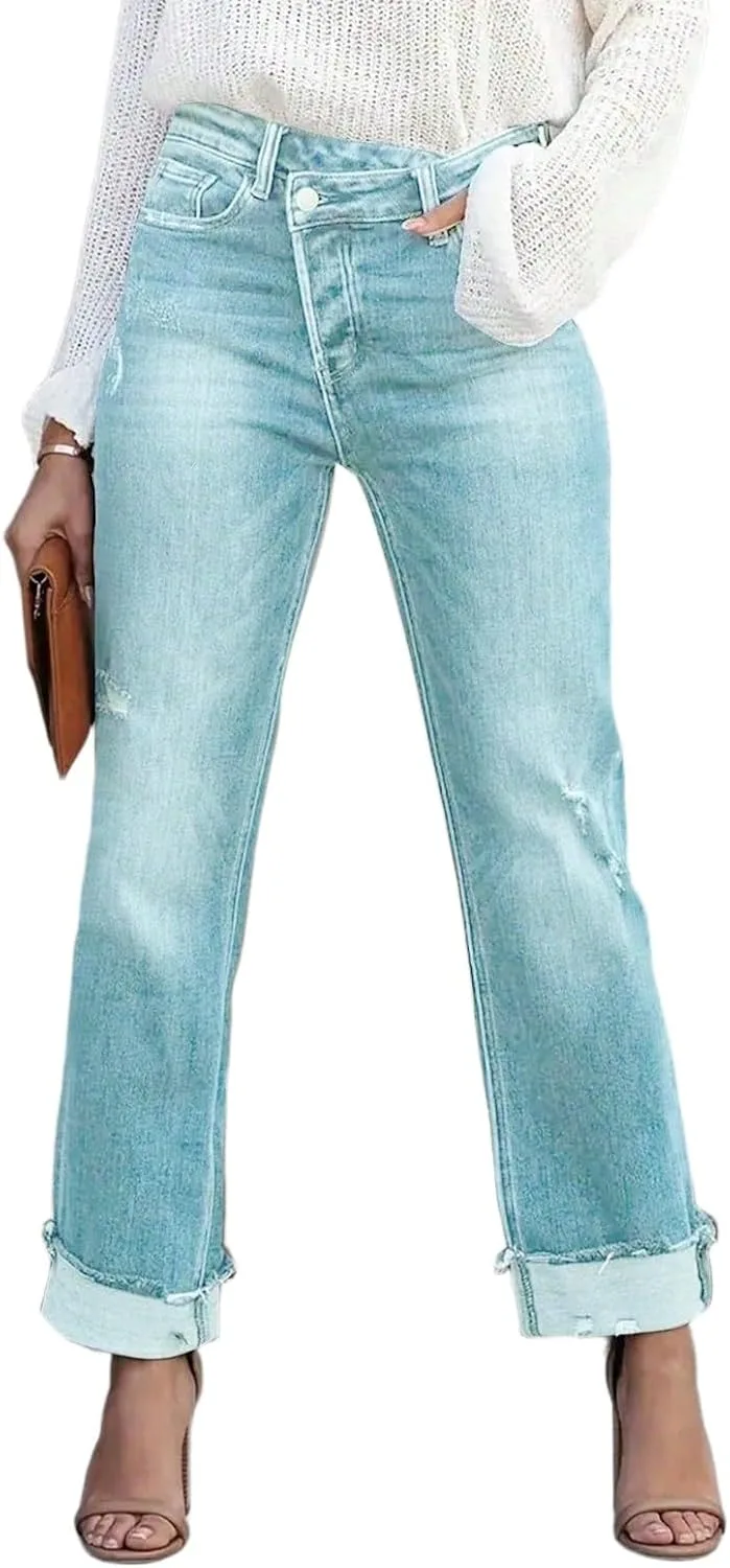 

Женские джинсы-карго boyfriend с карманами, завышенная талия, потертости, эластичные, прямые