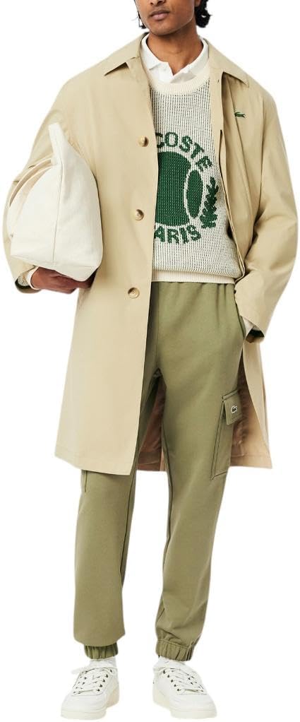 Мужские спортивные брюки-карго Lacoste Regular Fit из неначесаного флиса, Khaki — фото 4