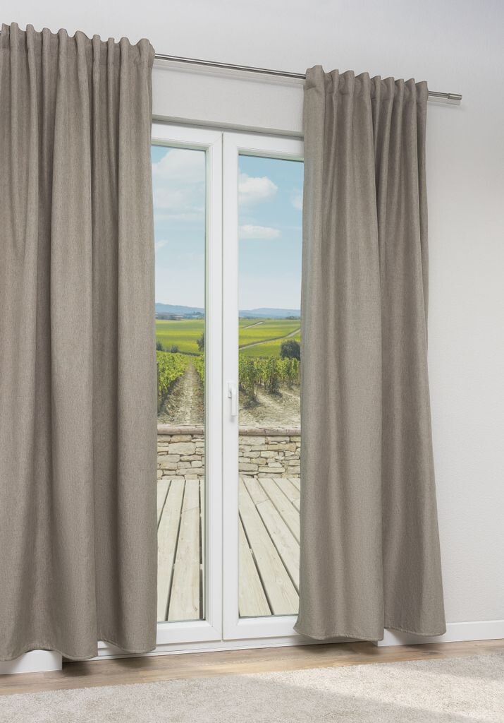 

Lysel - Плотная декоративная штора Thermoka #1W размерами (Ш х В): 135см х 245см в цвете серо-бежевый/бежевый.