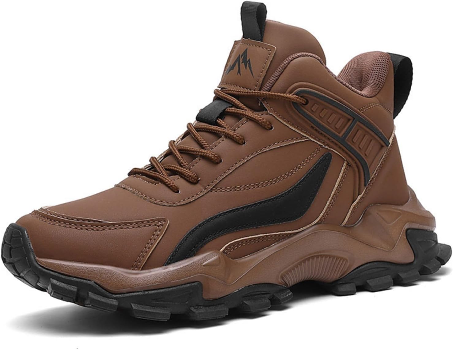 

Мужские платформенные кроссовки с модной шнуровкой, круглый носок, средний верх, противоскользящая ребристая подошва, повседневные походные ботинки, удобные, легкие, дышащие, для ходьбы Yrzhgdl, коричневый