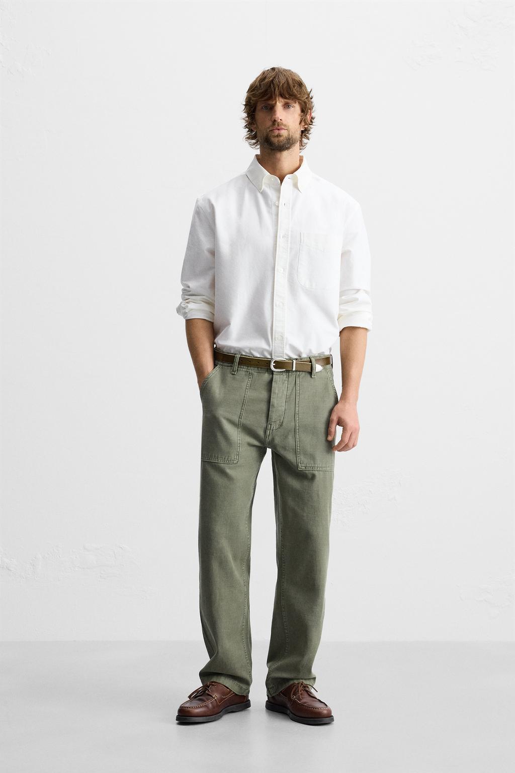 

Выстиранные брюки обычного покроя ZARA, цвет Dark khaki