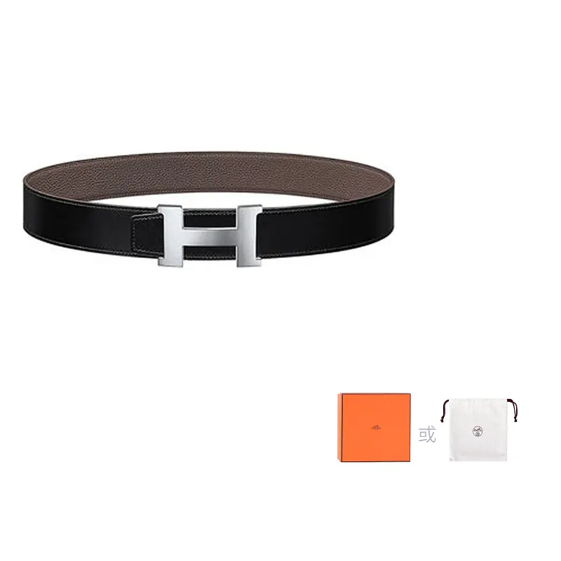 

HERMES Кожаный ремень мужской черный серый оловянный, Black/Tin Gray