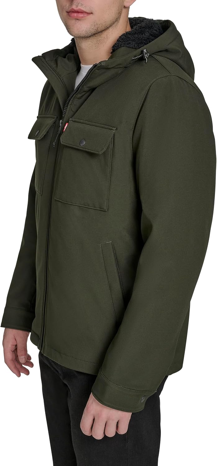 Мужское пальто Levi's Soft Shell с капюшоном (стандартные размеры, большие и высокие), Olive Waffle/Sherpa Lined — фото 3