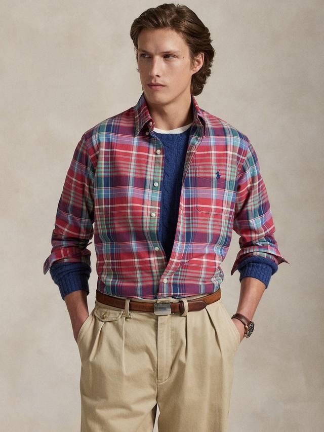 

Хлопковая поло рубашка оксфорд в клетку Custom Slim Fit Ralph Lauren, 6894b Red Green Mult