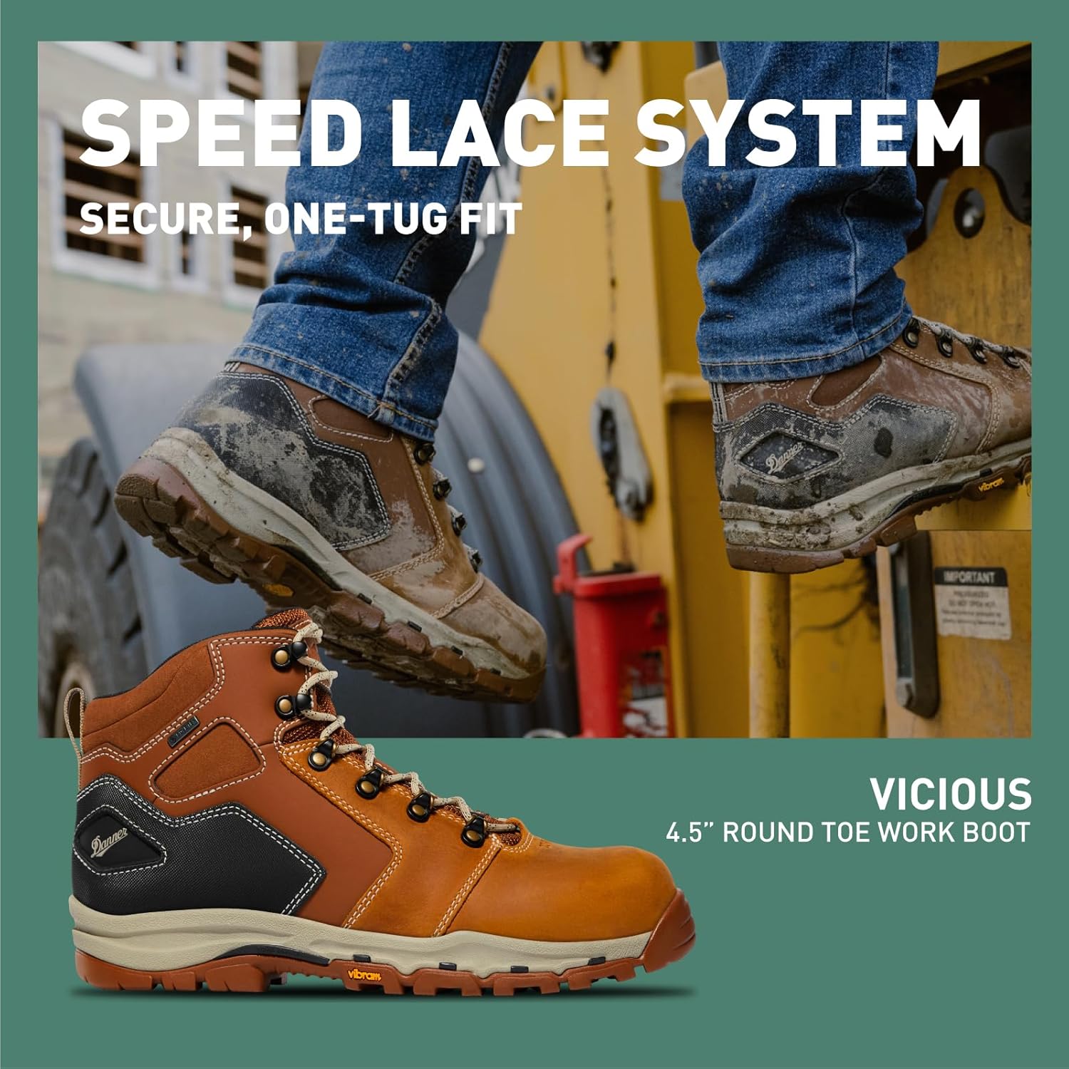 Мужские ботинки Danner Vicious 4,5 водонепроницаемые - из кожи полного зерна с дышащей подкладкой Gore-Tex, системой быстрого шнурования и противоскользящей подошвой с каблуком, черный — фото 2