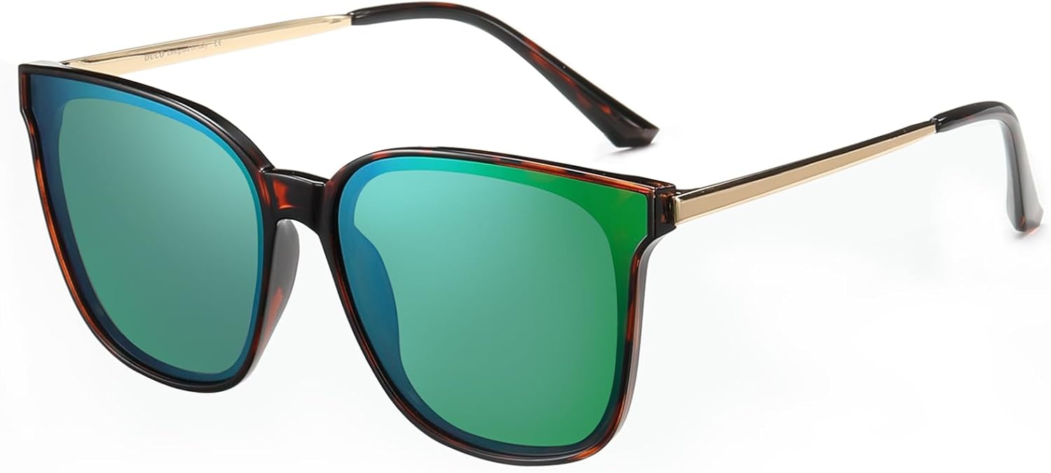 

Женские солнцезащитные очки DUCO Oversized Polarized Sunglasses Trendy Mirrored Shades Retro Round Vintage Light Weight UV400 Sun Glasses W016, 13- Tortoise Frame Revo Green Lens