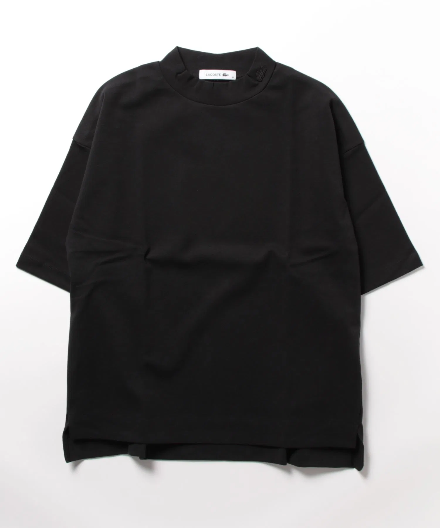 Футболка LACOSTE с коротким рукавом, мок-воротник, асимметричный подол, белая
