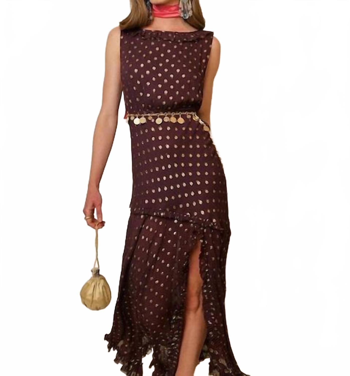 

Платье Barrette Midi из шоколадного люрекса в горошек Rixo