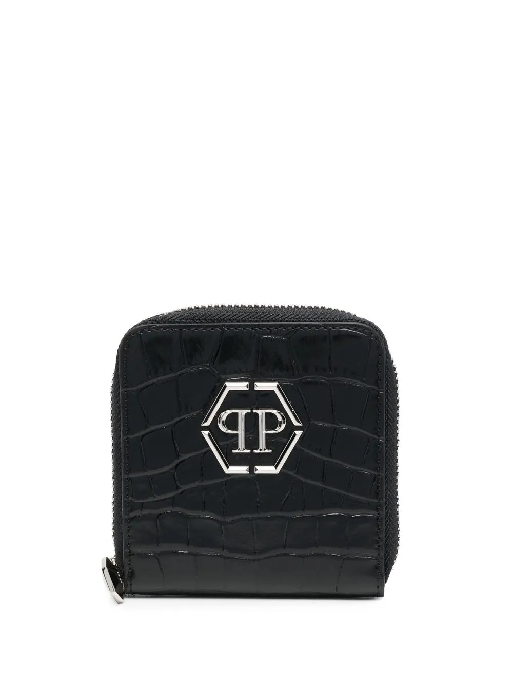 

Мини-кошелек с тиснением под кожу крокодила Philipp Plein, черный