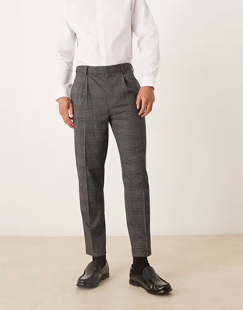 

Строгие зауженные брюки в черную клетку со складкой спереди Asos Design