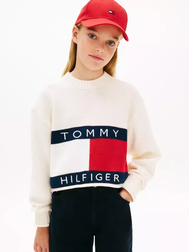 Детский джемпер Heritage, цвет слоновой кости, шелк Tommy Hilfiger