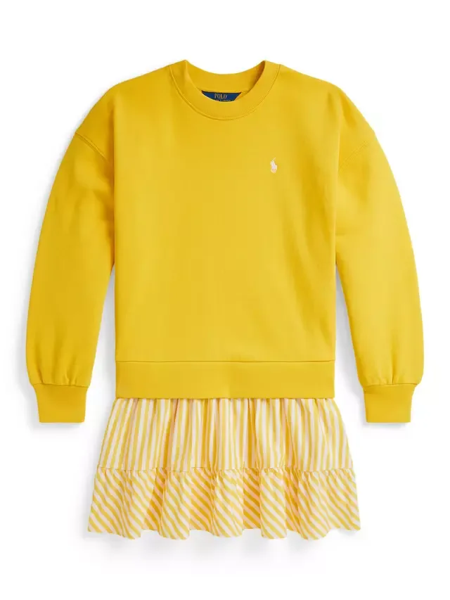 Детское хлопковое платье-толстовка с логотипом пони, ярко-желтого цвета Ralph Lauren