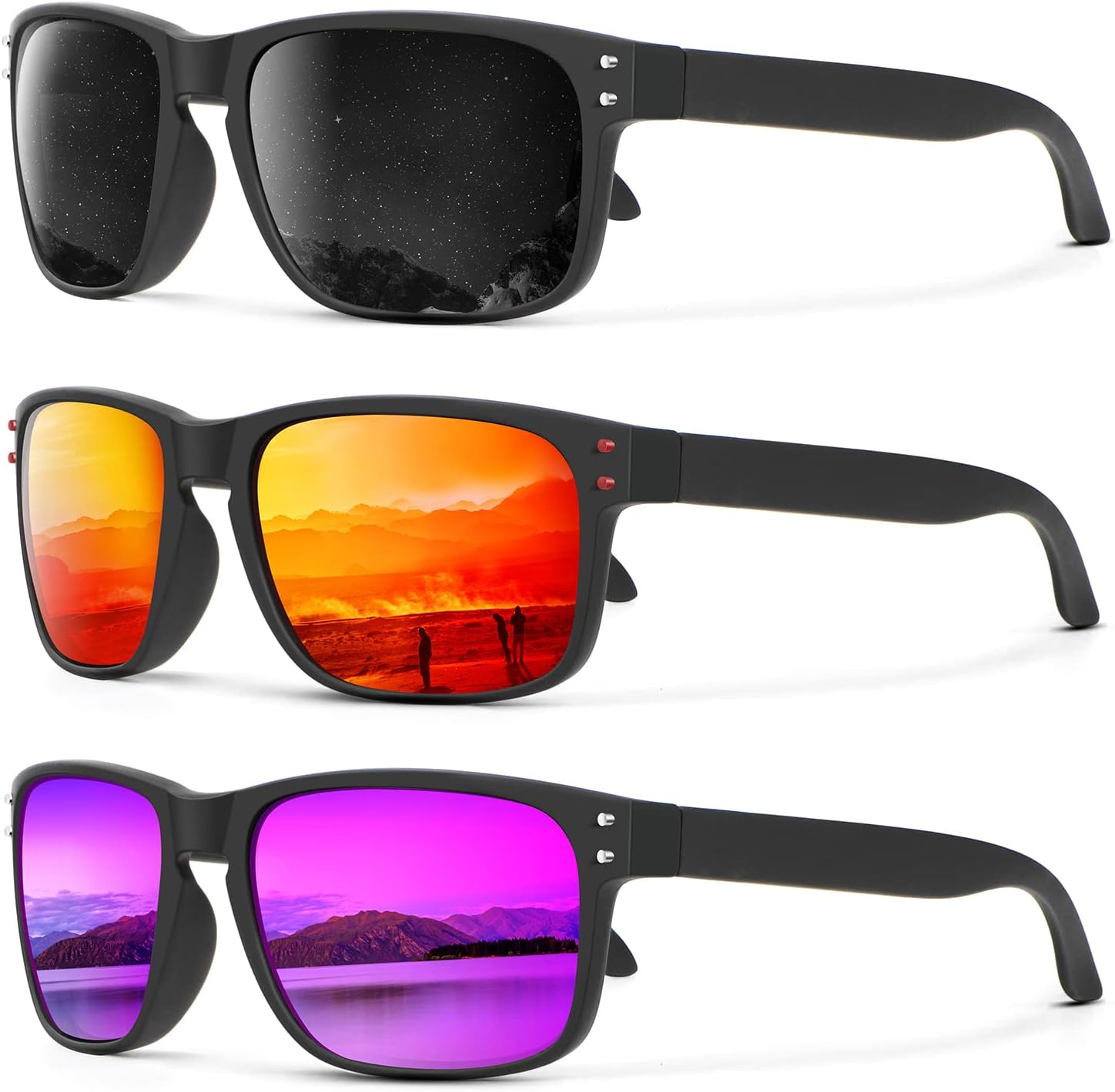 

Поляризованные солнцезащитные очки KALIYADI для мужчин и женщин в винтажном стиле, подходят для рыбалки, бега, вождения и защиты от УФ-излучения, (3 Pack) Grey/Orange/Fuchsia