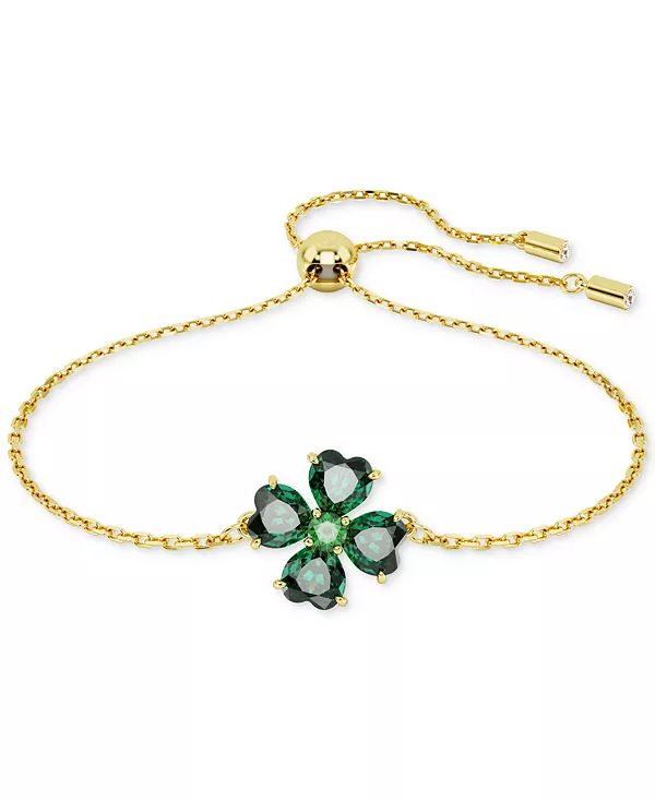 

Браслет с зеленым кристаллом золотистого оттенка «Идиллия» Swarovski, green