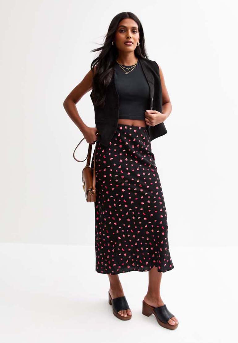 

Юбка А-силуэта BERRY PRINT MIDI New Look, черный