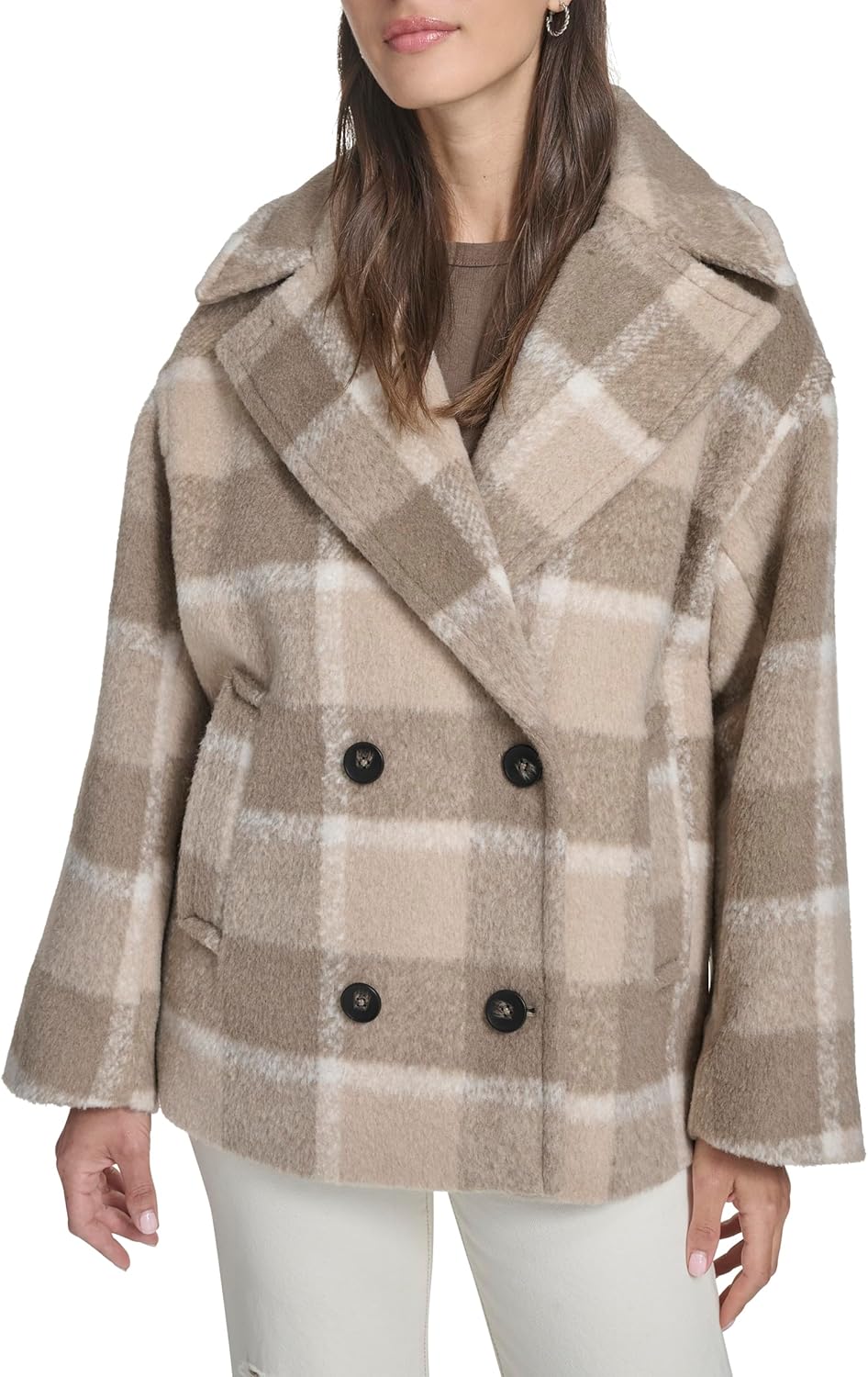 

Levi's Женское пальто из шерстяной смеси со съемным воротником из шерпы, Camel Deck Plaid