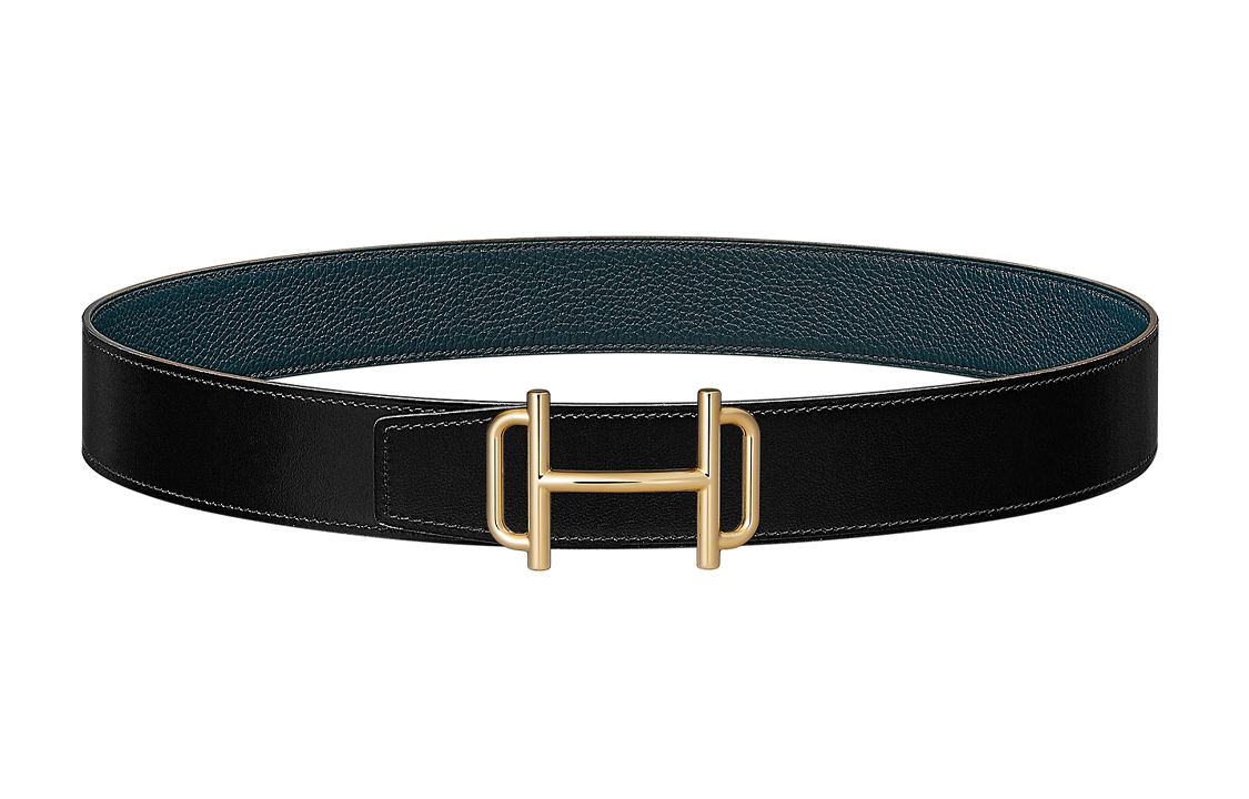 

HERMES Кожаный ремень мужской черно-синий, Black/Dark Blue