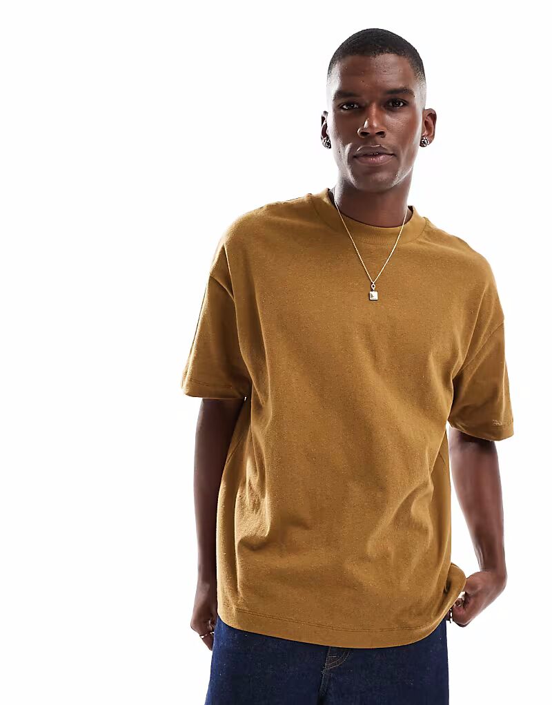 

Футболка свободного кроя из льняной смеси ASOS DESIGN коричневого цвета