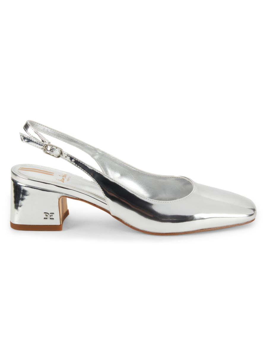 Туфли-лодочки Terra 50MM из лакированной кожи с открытой пяткой Sam Edelman, цвет Soft Silver